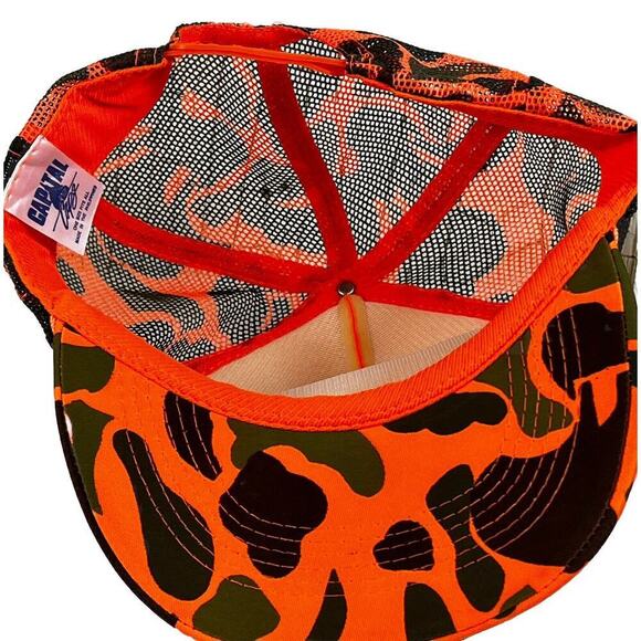 Vintage KROOKED RIVER Outfitters Trucker Hat Cap Snapback Orange Camo Hunting - Picture 5 of 6